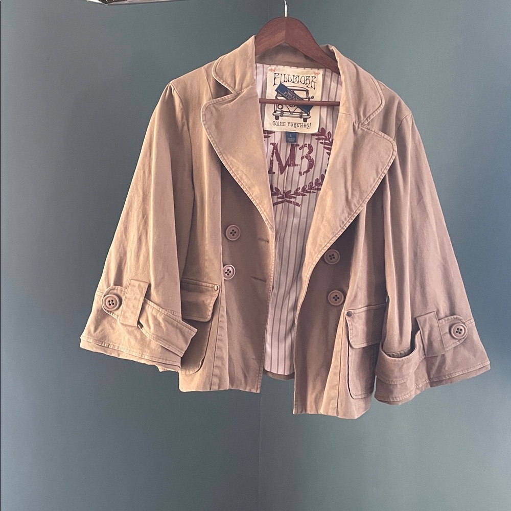 Millard Fillmore Tan Jacket swing jacket wide bell sleeves from anthropology